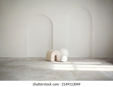 Gallery interior empty frames on wall. Art gallery empty interior, room with white walls, floor and lights for pictures presentation, photography contest exhibition hall. Realistic mock up. - Shutterstock ID 2149113049