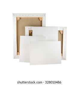 Gallery Wrapped Blank Canvas On Wooden Frame - Stretcher Bar Frames Back And Front Side Isolated On White