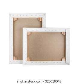 Gallery Wrapped Blank Canvas On Wooden Frame - Stretcher Bar Frames Back Side Isolated On White