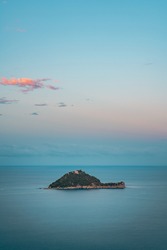 Gallinara Island At Sunset Time In Liguria, Italy
