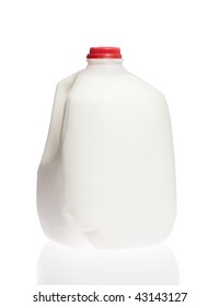 Gallon Jug Of Cold Cow Milk On White Isolated