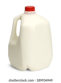 Gallon of Whole Milk with Red Plastic Cap Isolated on White Background.