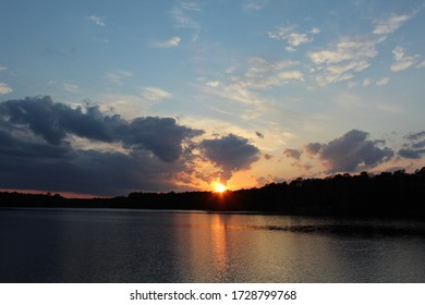 Galloway, New Jersey/ United States- May 2, 2020: Sunset On Lake Fred At Stockton University