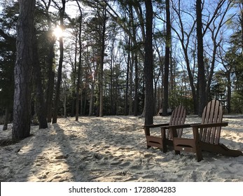 Galloway, New Jersey/ United States- April 22, 2018: Lake Fred Beach At Stockton University