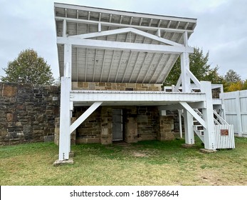 Gallows At Fort Smith National Historic Site In Fort Smith, Arkansas. The Fort Served As A Courthouse In The Indian Territory And Civil War Fort. Isaac Charles Parker Was Known As 