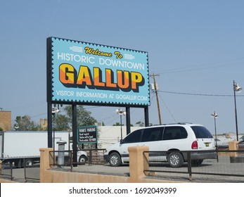 Gallup, New Mexico- August 2018: Roadside billboard welcoming travelers to the historic downtown Gallup.
