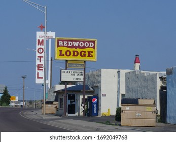 Gallup, New Mexico- August 2018: Street photos and roadside signs infront of Redwood Lodge and Coronado Motel in Gallup, New Mexico.
