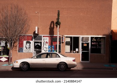 GALLUP, NEW MEXICO - DECEMBER 18, 2013: De Luxe Barber Shop and Hair Styling, on W Coal Av, in downtown.