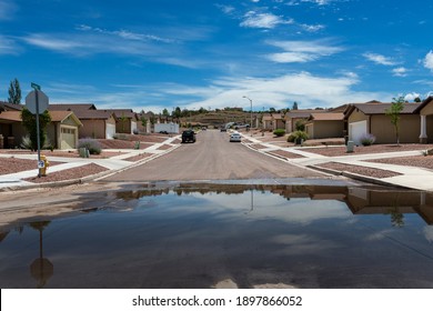 Gallup, New Mexico - July 15, 2014: View of a street with new houses in a suburb in the outskirts of the city of Gallup, New Mexico, USA