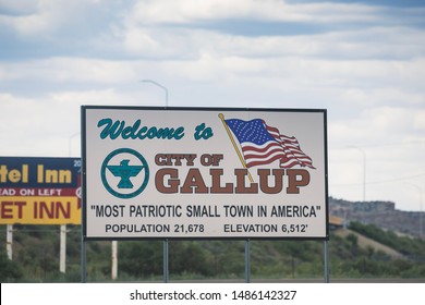 Gallup, New Mexico / USA - July 23, 2019: City of Gallup, the most patriotic small town in America, Welcome Sign with population and elevation 