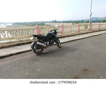 Galudih , Jharkhand - July 12, 2020:Bajaj Pulsar 200DTSi Potrait Photography On A River Side Road.