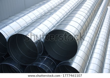 Image, Stock Photo Galvanized spiral ducts in the rain
