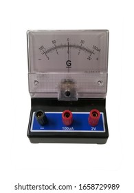 Galvanometer Isolated On White Background, With Clipping Path. 
Measuring Equipment For 
Electric Current, Voltage Or Electric Potential.