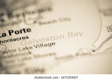 Galveston Bay. Texas. USA On A Geography Map