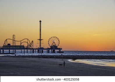 Galveston Beach Texas Pier At Sunrise