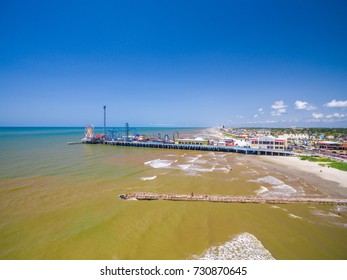 Galveston Island Along The Seawall From The Air  