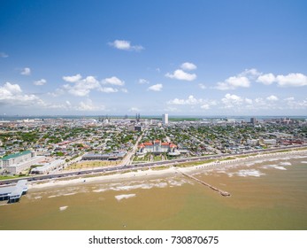 Galveston Island Along The Seawall From The Air  