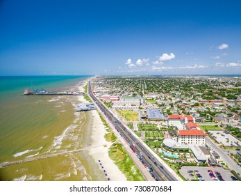 Galveston Island Along The Seawall From The Air  