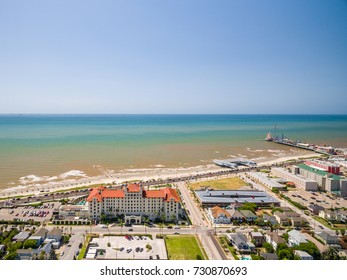 Galveston Island Along The Seawall From The Air  