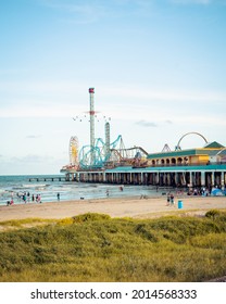 Galveston Pleasure Pier With Roller Coaster