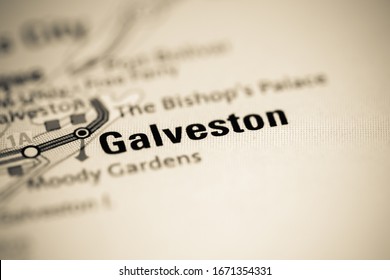Galveston. Texas. USA On A Geography Map