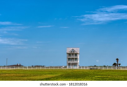 Galveston, TX, US - September 05, 2020: Isolated Beach House In East Beach Galveston Texas.