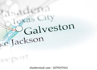Galveston, USA On A Map. 