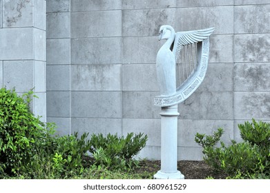 Galway City Hall Irish Swan Harp Sculpture, Ireland, Jul 2017