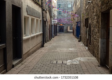 Galway, Ireland - 03/15/2020: Emty Street In Galway City Latin Quarter During COVID 19 Lock Down.