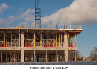 Galway, Ireland - 03/21/2020: Bonham Quay Construction Site In Galway City.  Building Mainframe Structure.