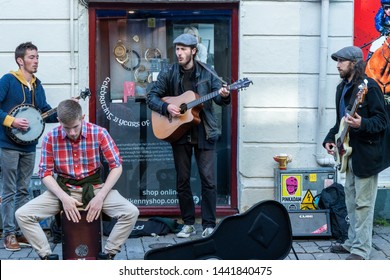Galway, Ireland - Jun 2019 - Band playing songs in the streets of Galway.