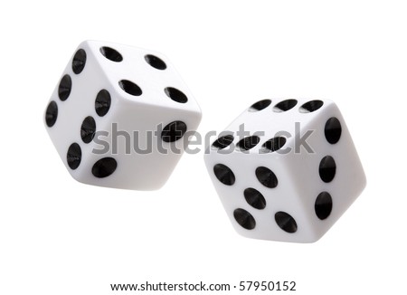 Gambling dices falling down against white background.