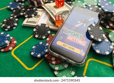 Gambling online casino Internet betting concept green screen. smartphone with poker chips, dice. Jackpot, casino chips. - Powered by Shutterstock