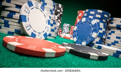 Gambling table with cards and chips. Texas holdem. Texas holdem a Poker game.