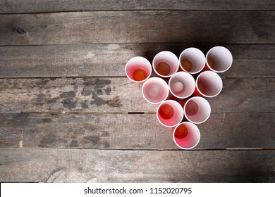 Game Beer Pong On Wooden Table