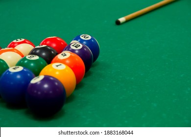 Game of billiards. Balls for billiards and cues