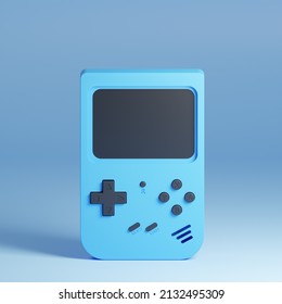 Game console 3d render. Retro Dendy console with blank screen. Portable isolated blue game console. 8-bit console on blue background - Powered by Shutterstock