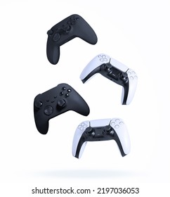 Game controllers on white background