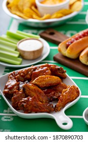 Game day food for Super Bowl, bbq sauce wings