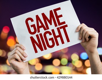 Game Night placard with night lights on background