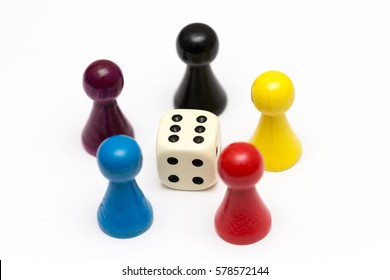 Game Pieces With Dice Isolated On White Background