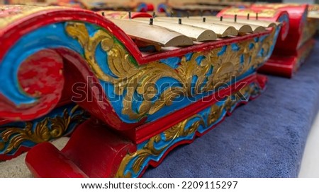 Gamelan Saron, a traditional musical instrument from Javanese tribe, Indonesia. Side view.