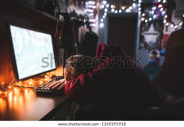 Gamer Sleeps On Desk Computer Game Stock Photo Edit Now 1269295918