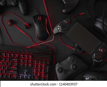 Gamer Workspace Concept Top View Gaming Stock Photo (Edit Now) 1136241524