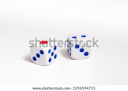 Games with dice. Casino object, white dise on white background Stok fotoğraf © 