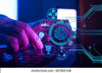 gamification and game development concept in neon style - Shutterstock ID 1873047148