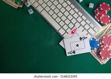 Gaming business. Internet betting services. Gambling on the site and winning money. Play poker online - Shutterstock ID 2148313395