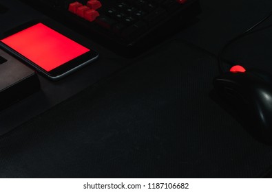 Gaming desk concept on black background. - Shutterstock ID 1187106682