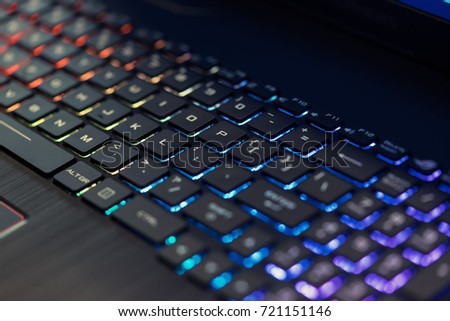 gaming keyboard closeup, selective focus