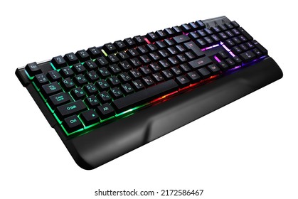 Gaming keyboard with RGB light, isolated on white background - Shutterstock ID 2172586467